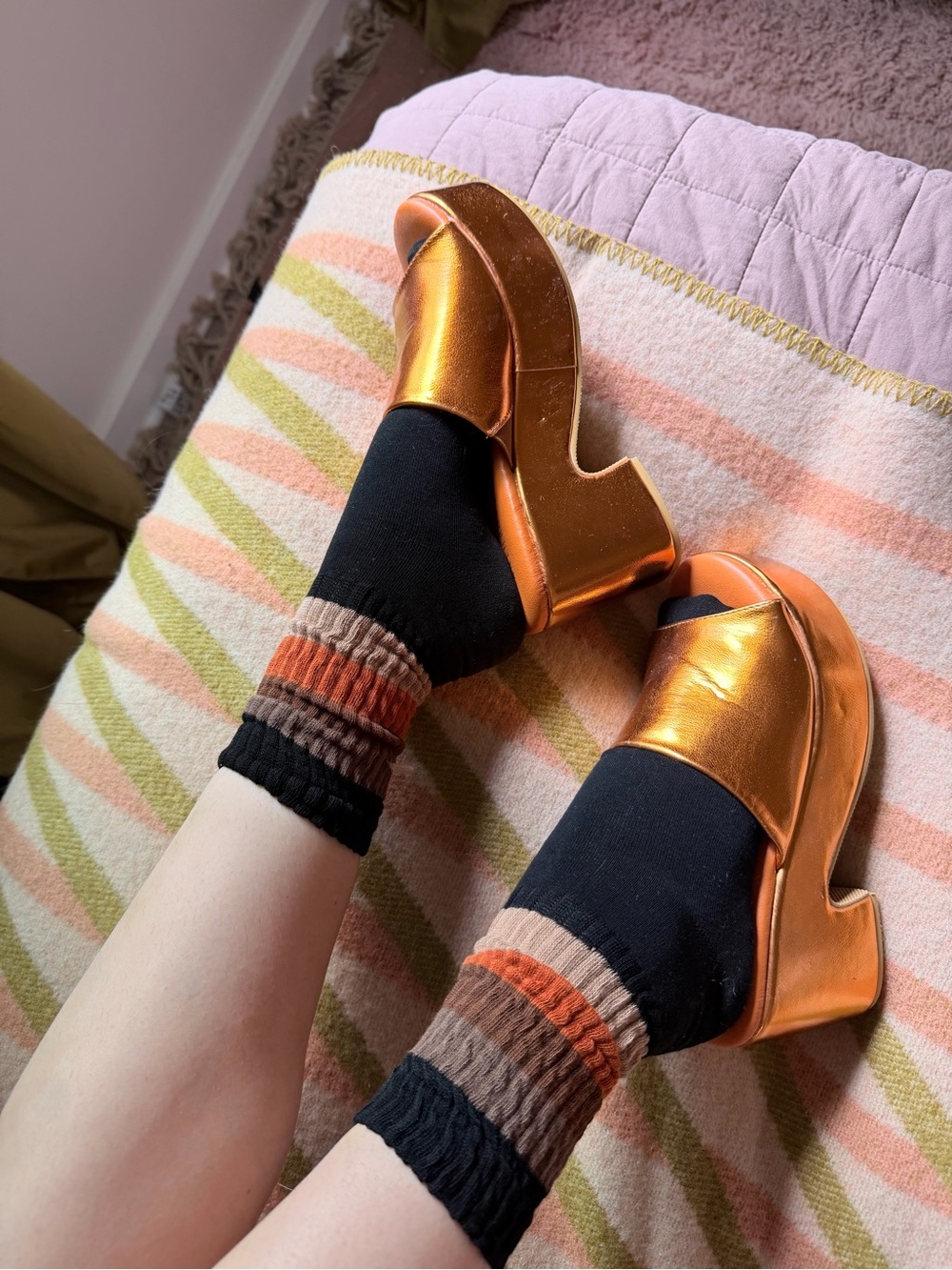 Matisse Metallic Orange Platform Clog Heels - Women